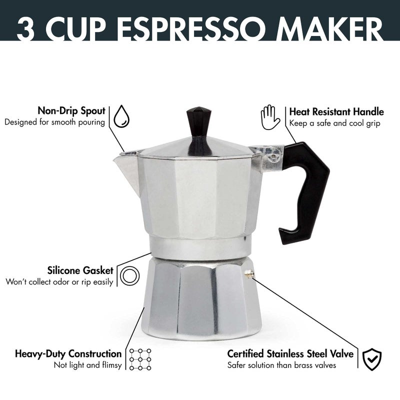 Primula Classic Stovetop Espresso and Coffee Maker, Moka Pot for Italian and Cuban CafÃ© Brewing, Greca Coffee Maker, Cafeteras, 3 Espresso Cups, Silver - Image 2
